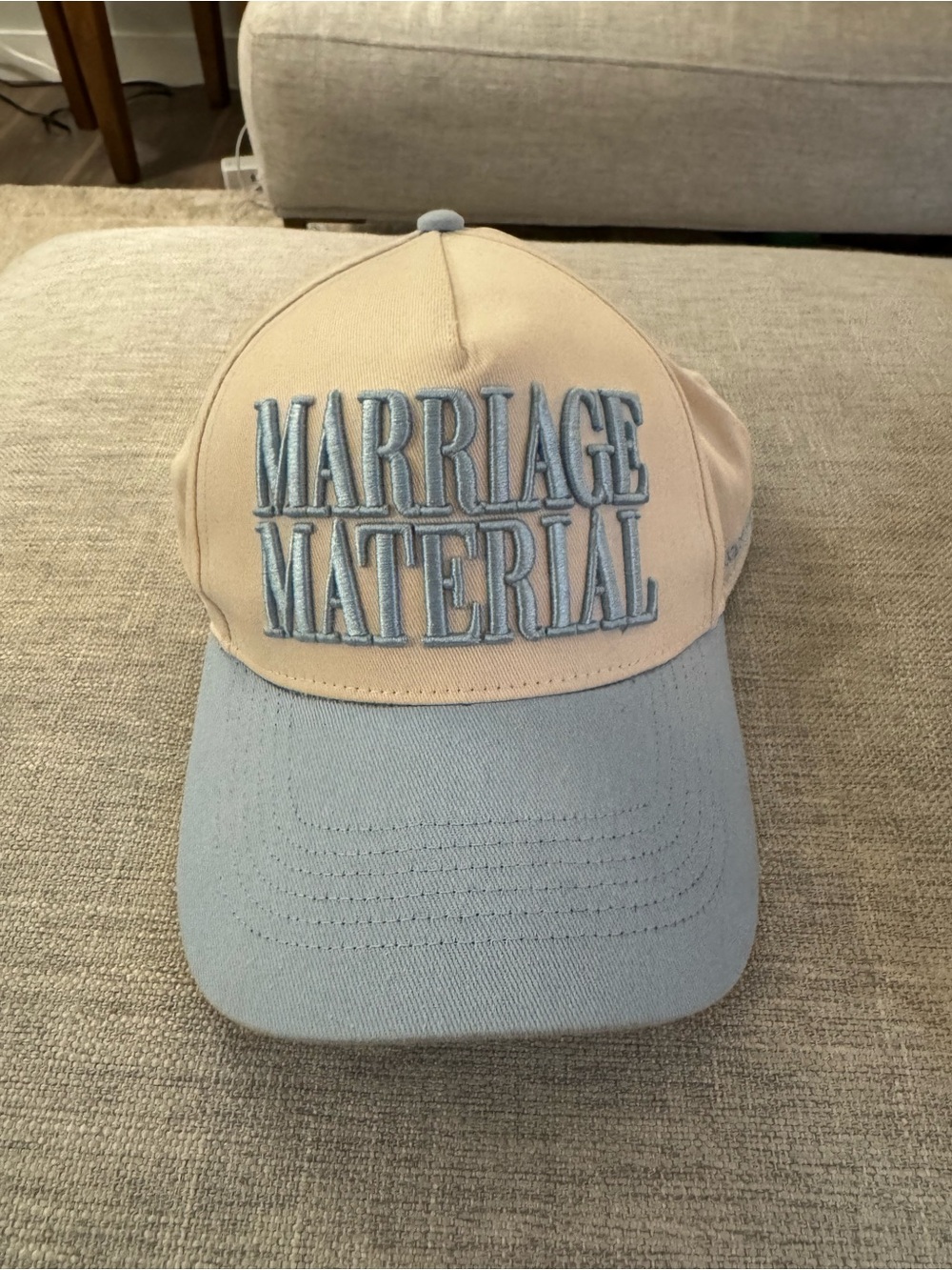 Marriage Material Two-Tone Baseball Cap - Beige & Light Blue